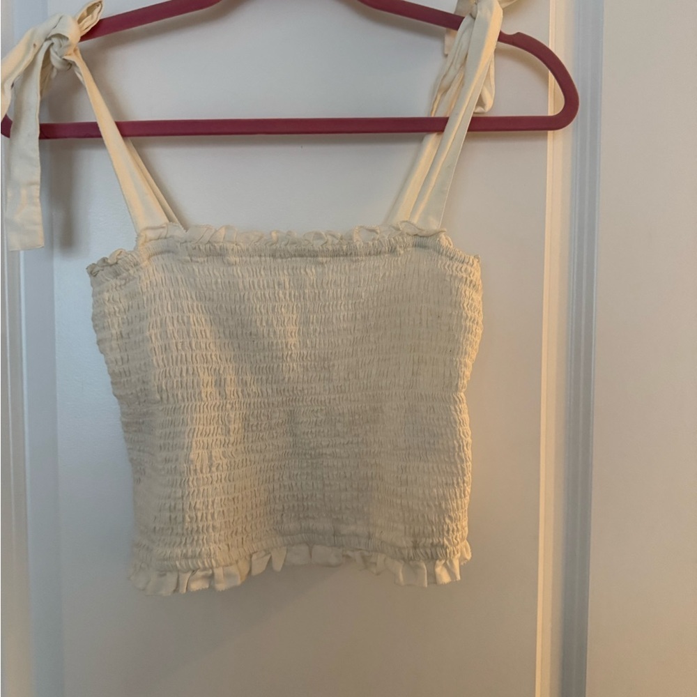 Abercrombie‎ & Fitch White Smocked Women's Top